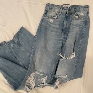 Zara High Waisted Ripped Jeans